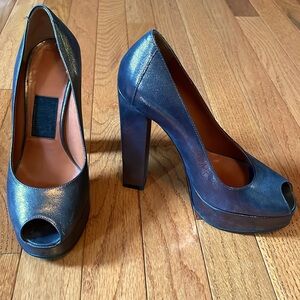 LANVIN Bronze metallic peep-toe platform Pumps shoes Size 36